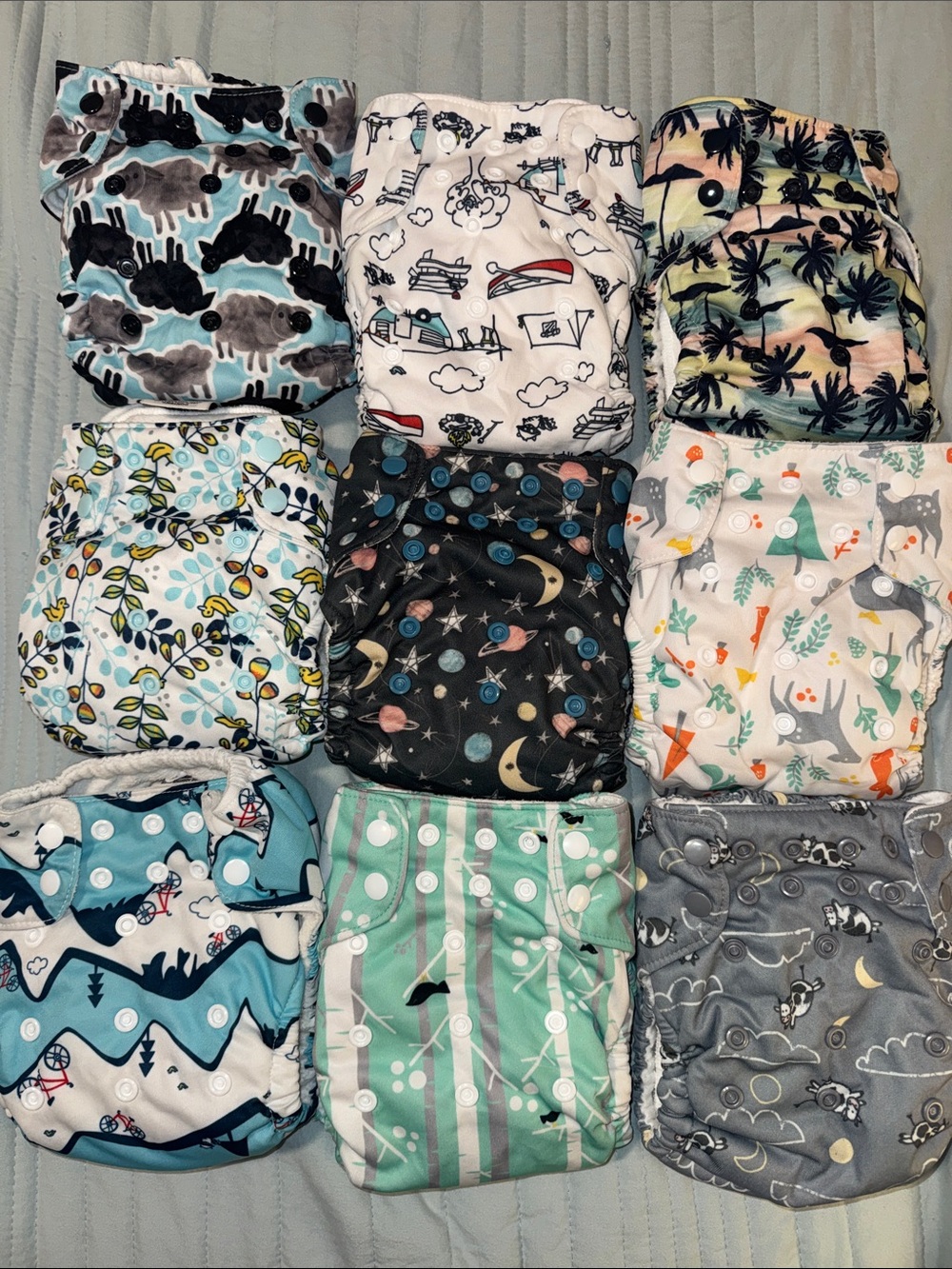 Lot of 9 Thirsties AiO Modern Cloth Diapers